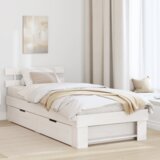 vidaXL Konstrukcija postelje s predalom z vzglavjem Bela 90 x 190 cm Borovo les | Shoptok.si