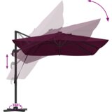  Suncobran s nosačem Roma s LED svjetlima Bordeaux crvena 352x251x265 cm Aluminij | shoptok.hr