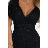 numoco basic 635-2 MELANIA long, shiny dress with a neckline and short sleeves - black | Shoptok.si