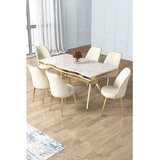 Hanah home trpezarijski set Prah, sto i 6 stolica, ploča u dekoru belog mermera, zlatne noge, krem tkanina Babyface | Eponuda.com