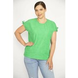 Şans Women's Green Lace-Up Shoulder Polyester Fabric Blouse Cene