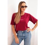 Polski Women's cotton blouse with Minimal print burgundy Cijene