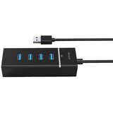 Deltaco HUB 3.0 4xUSB-A aluminijast, črn | Shoptok.si