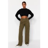 Trendyol Khaki High Waist Wide Leg Jeans with Cargo Pocket Cene