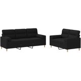 Maison Chic Sedežna garnitura - kavč z vzglavniki 2-delna črno blago, (21728213) | Shoptok.si