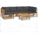 Maison Chic Seti vrtnega pohištva - Vrtna garnitura - Vrtni pohištvo set 7-delna temno sive blazine bambus, (21807717) | Shoptok.si