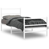 vidaXL Kovinski posteljni okvir z vzglavjem in vznožjem bel 90x200 cm | Shoptok.si