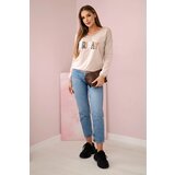 Kesi Women's sweatshirt with a sequin inscription beige | shoptok.hr