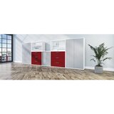 mauser Omara s krilnimi vrati, VxŠ 818 x 1200 mm, plošča s polnim jedrom iz HPL, 1 polica, čista bela / aluminijasto siva / javor | Shoptok.si