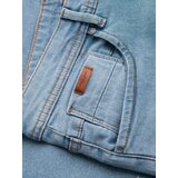 Ombre Men's short denim shorts with rubbing and rolled up leg - light blue | Shoptok.si