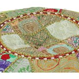 vidaXL Tabure s patchworkom okrugli pamučni 40 x 20 cm zeleni | shoptok.hr