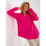 Fashion Hunters RUE PARIS ladies fluo pink oversize sweater with collar Cene