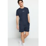 Trendyol Pajama Set - Navy blue - Plain Cene