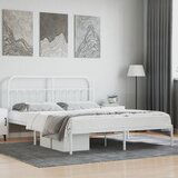 Maison Chic Kovinski Posteljni okvir - Dvoposteljna postelja - Zakonska postelja z vzglavjem bel 180x200 cm, (21693157) | Shoptok.si