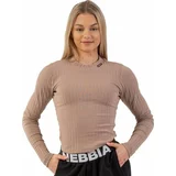 NEBBIA Organic Cotton Ribbed Long Sleeve Top Brown M