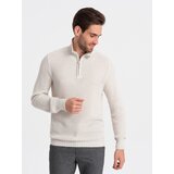 Ombre Men's knitted sweater with spread collar - cream Cijene