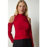 Happiness İstanbul Women's Red Open Shoulder Detailed Knitted Blouse Cene