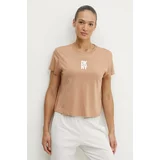 Dkny Bombažna kratka majica ženska, rjava barva, DP4T9699