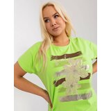 Fashion Hunters Light green women's blouse plus size with short sleeves Cene