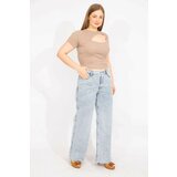 Şans Women's Large Size Blue Washed Effect 5 Pocket Jeans Cene