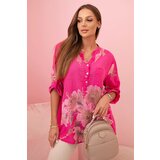 Kesi Włoski Women's loose-fitting cotton shirt with a floral pattern pink | shoptok.hr