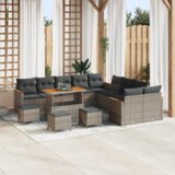 vidaXL 14 delna vrtna sofa garnitura z blazinami siva poli ratan akacija | Shoptok.si