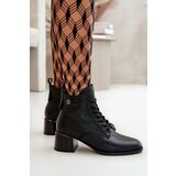 VINCEZA Lace Up Women's Heeled Boots Made Of Natural Leather Insulated Black 91110 | Shoptok.si