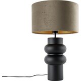 QAZQA Design tafellamp zwart velours kap taupe met goud 35 cm - Alisia Cene