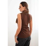 Kesi Włoski Women's sleeveless viscose blouse with a turtleneck brown | Shoptok.si