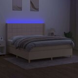 vidaXL Box spring postelja z vzmetnico LED krem 180x200 cm blago, (20884180) | Shoptok.si