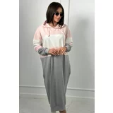 Kesi Tri-Color Hooded Dress Powder Pink + Ecru + Grey