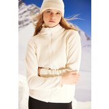 Trendyol Winter Essentials Ecru Thick Fleece Zippered Stand Long Sleeve Knitted Sweatshirt Cene