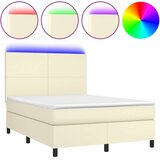  Krevet box spring s madracem LED krem 140x190cm od umjetne kože | shoptok.hr