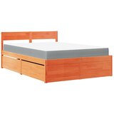 The Living Store Postelja s predali in vzmetnico vošč. rjava 140x190 cm borovina - Postelja, (21609831) | Shoptok.si