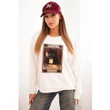 Kesi Włoski Women's cotton sweatshirt with a cat print and text ecru Cijene