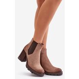 VINCEZA Warm Women's Heeled Boots Made of Eco Suede Beige 58356 | shoptok.hr