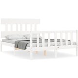 The Living Store Posteljni okvir z vzglavjem bel trden les - Posteljni Okvir, (21523834) | Shoptok.si