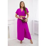 Kesi Long dress with a decorative belt of dark purple color