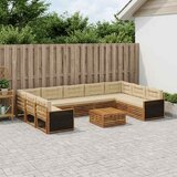  Set vanjskih sofa 10 kom. Prirodna i bež Čvrsto drvo akacije Smeđa | shoptok.hr