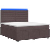  LED okvir za krevet s madracem Tamno smeđa 200 x 200 cm Tkanina Slike