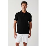 Avva Men's Black 100% Cotton Standard Fit Regular Cut Snap Fastener Polo Collar T-shirt cene