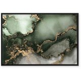  Slika - Green watercolour - abstraction inspired by the structure of marble 90x60 U crnom drvenom okviru | shoptok.hr