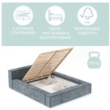 Maison de Rêve Prašno modra oblazinjena zakonska postelja s prostorom za shranjevanje z letvenim dnom 180x200 cm Voliera – | Shoptok.si