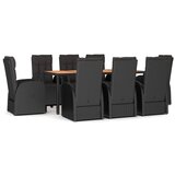  9-dijelni vrtni blagovaonski set s jastucima crni od poliratana | shoptok.hr