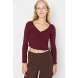 Trendyol Burgundy Corduroy Crop Knitted Blouse | shoptok.hr