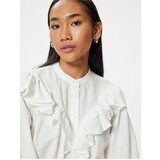 Koton Ruffled High Collar Shirt Textured Long Sleeves Loose Fit Elastic Cuffs | Shoptok.si