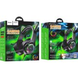 hoco. Slušalke z mikrofonom, gaming, USB/3.5 mm, LED - W107 Cute Cat Black/Green | Shoptok.si
