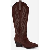 Boto Women's Cowboy Boots With Decoration On Heel Chocolate Jovina | shoptok.hr