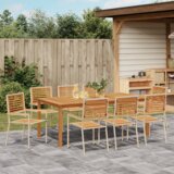 vidaXL 9-delna vrtna jedilna garnitura Bež Poli Rattan Acacia | Shoptok.si