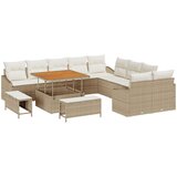 vidaXL 13 Dijelni Vrtni Sofa Set s Jastucima Bež Poliratan Acacia, 2-Sjedeća Vrtna Sofa s Skladištem i Jastucima Bež Poliratan, 3 Dijelni Vrtni Blagovaonski Set s Jastucima Bež Poliratan Acacia Cijene